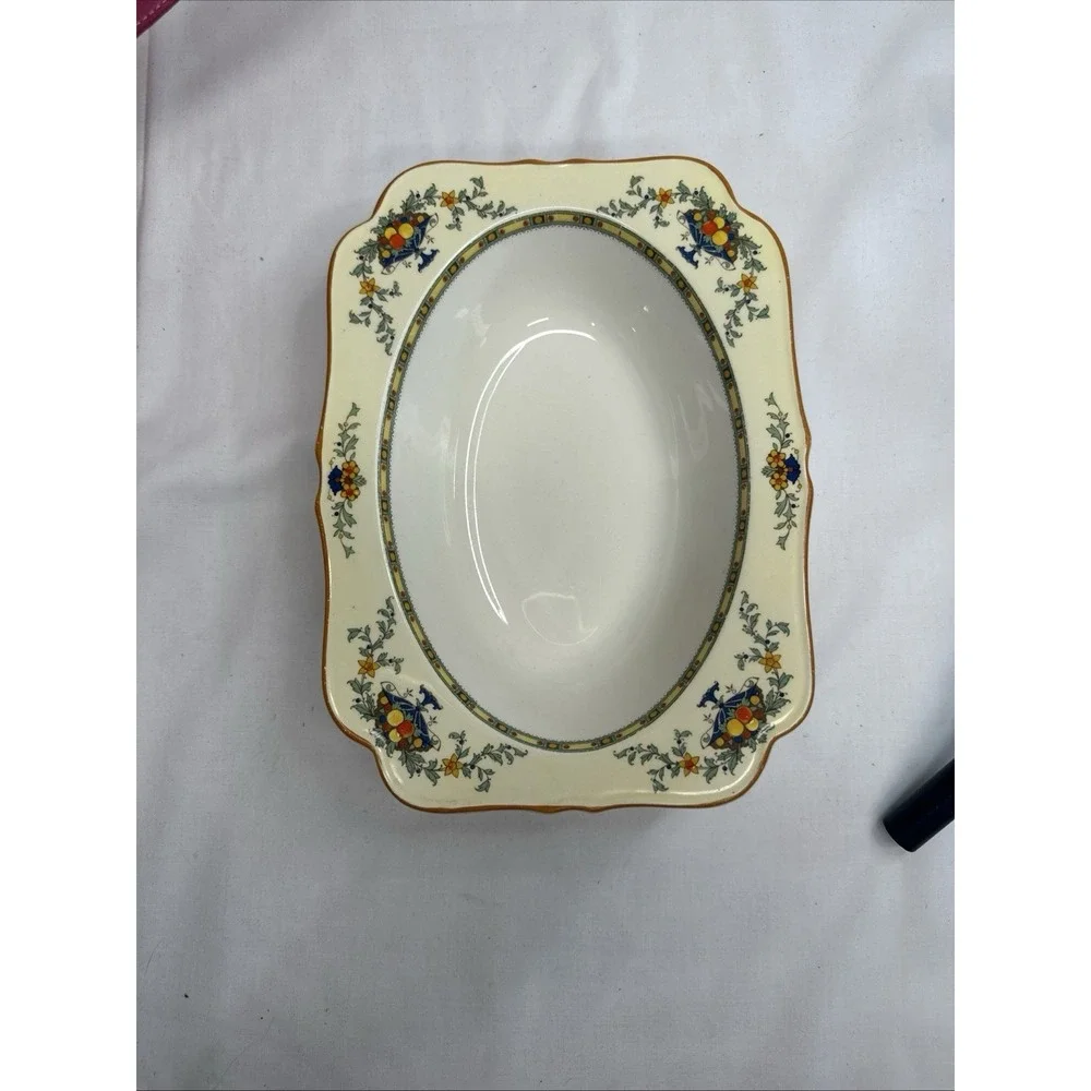 Crown Ducal transfer wear rectangle serving Bowl Blue Urn‎ Fruit And Floral